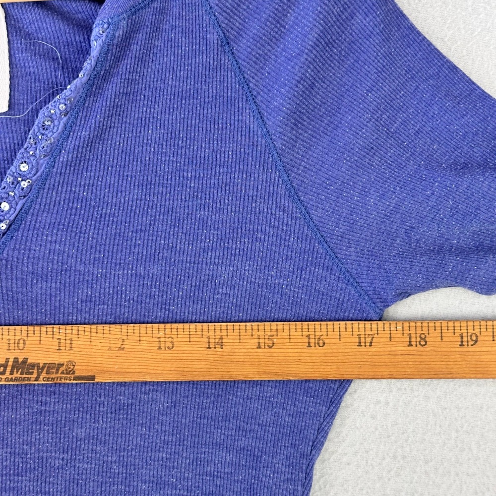 Vintage L.E.I. Babydoll Top Women XL Purple Y2K Ribbed Heart Graphic V-Neck - Picture 7 of 9